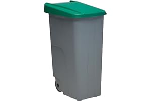 Contenedor de Residuos Reciclo 85L Verde con Tapa Cerrada y Ruedas Grandes – Plástico Resistente, Encajable y Ergonómico, Ideal para Vidrio y Reciclaje Profesional | Denox