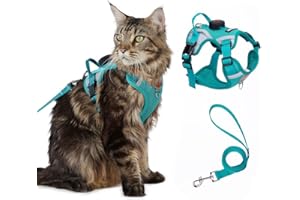 SKMEDITEC Cat Harness and Leash Set With AirTag Holder, Upgraded Escape Proof Adjustable Kitten Vest with Lead for Small Cat Outdoor Walking, Soft Breathable Mesh Jacket with Reflective Strips S, Teal Blue