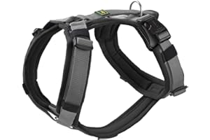 HUNTER Hundegeschirr Maldon UP, Farbe: schwarz/grau, weich gepolstert & komfortabel, stark reflektierend durch 3M Scotchlite, 4-Fach verstellbar, mit gepolstertem Griff (ab S-M), Größe: M