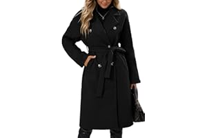 Maeau - Manteau Long en Tweed Femme Double Boutonnage Automne Hiver Veste Longue Chaud Élégant Décontracté Blazer Long Trench-coat avec Ceinture S-XL
