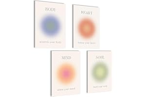 MOJOLIVING Aura Poster Set Aura Bilder Body Mind Soul Heart Aesthetic Style Preppy Room Decor Y2K Ästhetik Yoga Gesetz der Anziehung Manifestation Poster Set