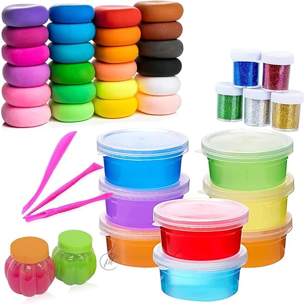 Promote Trader 6 Crystal Slime, 1 Toy Slime, 12 Air Dry Clay Combo
