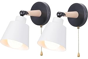 iDEGU Lot de 2 Applique Murale Rétro Vintage E27 Luminaire Plafonnier Industriel en Bois Métal Réglable Lampe Murale Interieur avec Interrupteur Applique Moderne pour Chambre Entrée Salon (Blanc Mat)