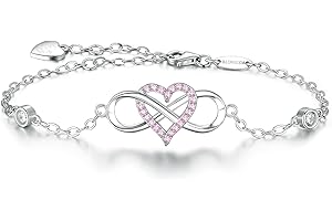 BlingGem Bracelet pour Femme Argent 925/1000 en Or Rose Blanc Plaqué 5A Oxyde de Zirconium Rond Gourmette Infini Coeur Femme Ensemble Pour Toujours Infinity Bracelet