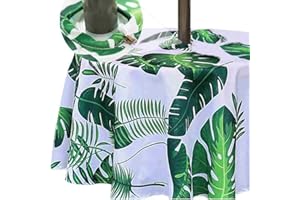 Eternal Beauty Nappe ronde en forme de feuille de palmier de 132 cm pour intérieur et extérieur avec trou de parasol et fermeture éclair pour terrasse, jardin, fête et barbecue (132 cm)