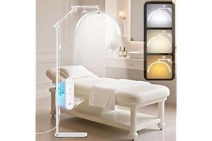 Adonafy Half Moon Lash Light: 28in Half Moon Lamp for Lash Extensions with Phone Holder - 3 Color Dimmable & 360° Rotating Eyelash Lamp for Lash Techs Home Salon - White