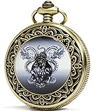SEWOR Emaille Craft Pattern Unisex Japanische Quarzwerk Taschenuhr mit Metall- und Lederkette SEW141 (Tiger Skull Dragon)