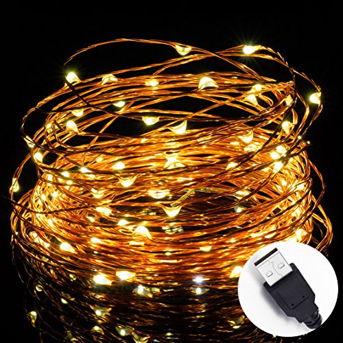 Preisvergleich Produktbild Solla® 10M 100 LEDs Kupferdraht LED Kupfer Lichterkette, Wasserdicht Sternen Lichterketten, Warmweiß Weihnachtsleuchte, Dekolichterkette für Weihnachten / Hochzeit / Party, Weihnachtsbeleuchtung