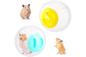 DAELESR 2 Piezas Bola para Hamster, Pelota Hamster, Bola Hamster Comun Rueda, 14,5cm, Runball Hamster Plástico, Transparente Juguete Bola de Hámster para Roedores, Ratas, Jerbos (Azul Amarillo)