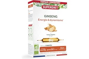 SUPERDIET – GINSENG BIO – Énergie & Dynamisme – Phytothérapie – Fabrication française – 20 ampoules de 10 ml