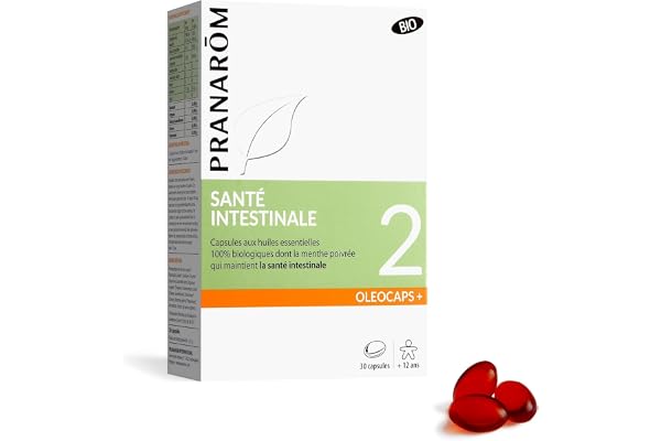 PRANARÔM - Oléocaps 2 - Santé Intestinale - Aux Huiles Essentielles Ciblées - Origan, Canelle de Chine, Menthe poivrée & Citron - 100% Naturelle Et Bio - HECT - 30 Capsules Prédosées