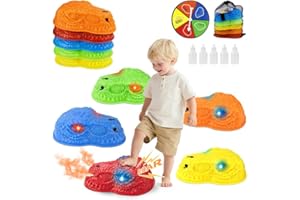 TEAM TOWER GAME Stepping Stones Kids – 5 Dinosaur Toys for Boys Girls with Smokes, Lights& Sound – Durable Non-slip Balance Stones Sensory Toys for Autism Obstacle Course – Toddlers Indoor & Outdoor Play Equipment