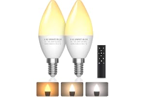 E14 LED C35 6W glödlampa med fjärrkontroll, dimbar, 3 färger 3 000K-6 000K | Fjärrkontroll med timer, minnesfunktion, 6 W E14 lju, för heminredning