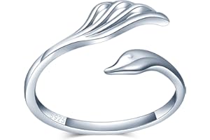 CPSLOVE Damen Mädchen Schwan Ringe, 925 Silber ringe, Eingelegter Zirkon, Schwanzring, Ringe öffnen, Einstellbare Größe, Hochzeitsring, Verlobungsring, Geeigneter Fingerumfang: 49-57mm