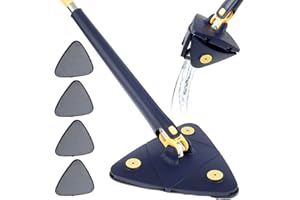 CIVG Mocio Triangolare Regolabile Girevole a 360° Mocio Retrattile per la Pulizia per Soffitto,Pavimento,Polvere e Pareti, Mini Strumento di Pulizia Mop (Blu con quattro spazzole di ricambio)