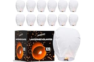 SPARKLERS CLUB Lot de 20 Lanternes Volantes qualité supérieure en papier, 100% Biodegradable, Lampion Papier, Chinoise, Sky Lanterns - Lanterne 30x45x80cm Très Simple d'Utilisation eco responsable