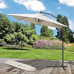 Parasol déporté hexagonale 3M avec Manivelle Anti-Retour | Parasol déporté inclinable | Toile 180 gr/m2 avec protection UV | Hauteur 2m50 - 6 Baleines en acier | Inclus housse de protection Beige