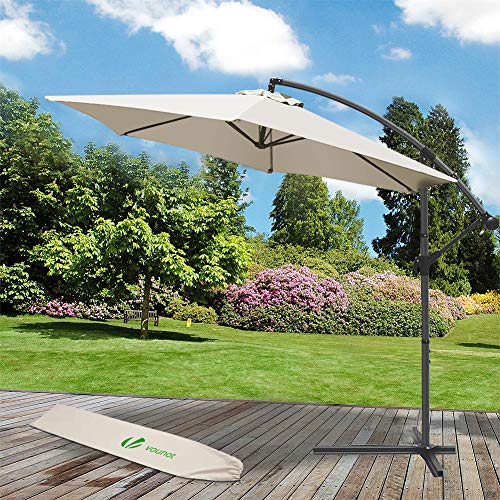 Parasol déporté hexagonale 3M avec Manivelle Anti-Retour | Parasol déporté inclinable | Toile 180 gr/m2 avec protection UV | Hauteur 2m50 - 6 Baleines en acier | Inclus housse de protection Beige