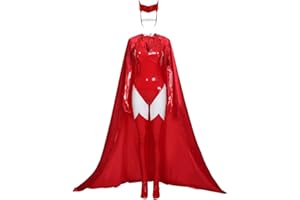 NoryNick Scarlet Witch Cosplay Costume Wanda Maximoff Red Bodysuit Cloak Halloween Outfit