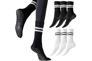 Kevaler 6 Paia Calze Antiscivolo Donna Yoga Calzini a Righe Cotone Calze con Grip Calzini Pilates Antiscivolo Sportivi per Yoga, Pilates, Danza, Sport, Fitness