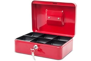 MAUL cassetta portavalori in acciaio 25x18x9 cm | Cassetta portavalori con serratura | Cassetta con chiave | Ideale come cassaforte piccola, cassetta di sicurezza | Rosso