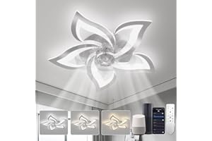 ‎YUNLONG YUNLONG Ceiling Fan with Lighting Compatible with Alexa and Google Assistant, Ceiling Lamp with Fan Quiet, Summer Winter Operation DC Motor, Dimmable, for Bedroom, Chrome