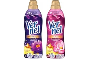VERNEL Weichspüler-Set 2x 37 Waschladungen (74WL) Aromatherapie 1x Bezaubernde Magnolie & 1x Traumhafte Lotusblüte, langanhaltender Wäscheduft mit ätherischen Ölen für 24/7 Frische