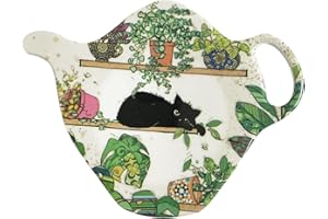 KIUB - Poggia bustina da tè in melamina, motivo: gatto che dorme su scaffale con piante
