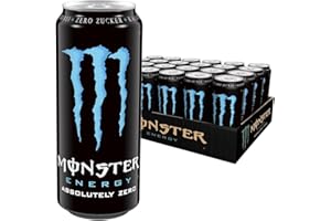 Monster Energy Absolutely Zero, bebida energética con sabor clásico de monstruo, pero cero azúcar y cero calorías, paleta de bebidas energéticas, lata desechable (24 x 500 ml)