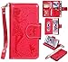 Produktbild Nancen Apple iphone 6 Plus / 6S Plus (5,5 Zoll) Hülle, Prägung Mädchen Schmetterling Blume Vögel und Katze Muster Neun Karte Slot Tasche PU Lederhülle/Ledercase Schutzhülle/Handyhülle/Bookstyle Spiegel Etui Cover - mit Standfunktion Lanyard Brieftasche und Mirror [Rot]
