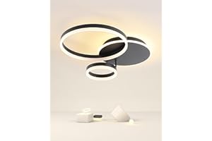 MOUNM Lampadario Camera da Letto, Plafoniera LED Soffitto Dimmerabile 3000K-6000K in Alluminio, 54W 5400lm, per Camera da Letto, Soggiorno, Salone, con Telecomando, Tre cerchi