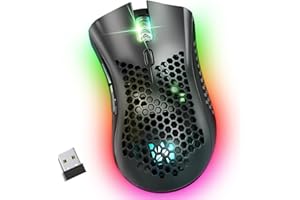 WolfLawS Wireless Gaming Mouse, 2.4G Rechargeable Wireless Mouse with Honeycomb Shell, 6 Programmed Buttons, 3 Adjustable DPI, USB Receiver, Ergonomic Optical Gamer Mouse with RGB, for PC/Laptop/Mac