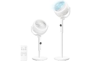 SONGMICS Ventilateur sur Pied Silencieux 20 dB, avec Télécommande, Circulateur d’Air Puissant, Oscillation 120°+135°, 15 Vitesses, Minuterie 15 h, 3 Modes, Hauteur Réglable, Blanc Nuage XFC002W1EU