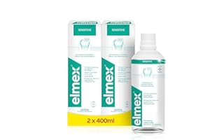 ‎ELMEX elmex Mundspülung Sensitive 2x 400ml – Mundspülung für Extraschutz vor schmerzempfindlichen Zähnen und Zahnhalskaries – für die tägliche Zahnreinigung ohne Alkohol mit Minzgeschmack