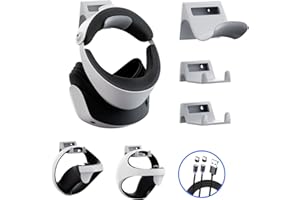 Hosanwell PS VR2 Wall Mount, PS VR2 Stand with 2 Way Magnetic Charging Cable, 2 Free-Positioning Controller Mounts, Easy to Install, White