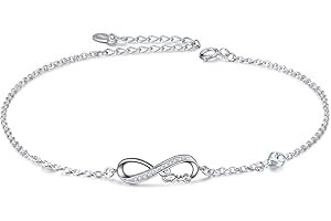 AOBOCO Infinity Ankle Bracelet for Women, 925 Sterling Silver Charm Adjustable Anklet 9+2''
