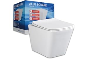 sanicomfort Hänge WC Set Aliki Square – Spülrandloses, Hygienisches Wand-WC Tiefspüler aus Hochwertiger Sanitärkeramik in Weiß, Kompakt, Modern inkl. Soft-Close WC-Sitz