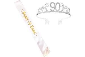 JENICH Corona 90 anni di compleanno - Set di decorazioni con sciarpa, bandierine di buon compleanno, tiara in oro rosa - Happy 90th Birthday per donne (2 pezzi)