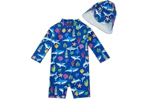 upandfast Costume da Bagno Intero per Bambini con Cappello da Sole UPF 50+ Protezione Solare Muta da Surf per Bambini