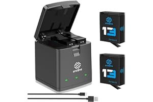 Anegine Hero 13 Akku 2100mAh und LED 3-Kanal USB Speicherladegerät für Hero 13 Black Enduro Wiederaufladbarer Akku mit Typ-C (2er-Pack)