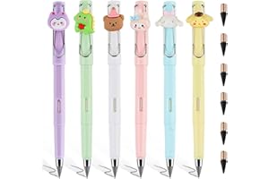 FainFun Tintenlose Bleistifte Ewig, 6 Stück Unendlicher Bleistift Schwarz mit 6 Stück Ersatzmine, Ewiger Bleistifte Dünn, Tintenloser Bleistift Ewig mit Radierer, Tintenloser Stift für Kinder (K)