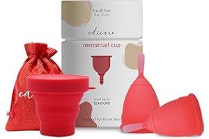 Edicare, Copa Menstrual, Incluye dos Copas, 1 Esterilizador y una Bolsa de Transporte, Silicona de Grado Médico, Suave, Reutilizable y Lavable 100% Seguro (S)