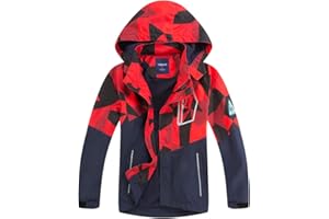 LAUSONS Giacca Impermeabile Camouflage Bambino Giubbino a Vento con Foderato in Pile e Cappuccio