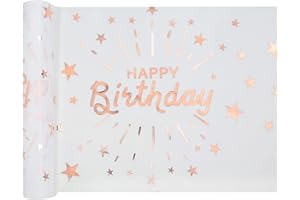 DEKOZAUBER24 Tischläufer Happy Birthday zum Geburtstag, 30cm x 5m (roségold)