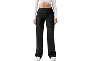 Friptspyg Hose Damen Hohe Taille Weite Hose Knopf Gerades Bein Hose Casual Arbeit Hose Stretch Yogahose mit Taschen