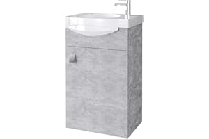 Planetmöbel Badmöbel Set Gäste WC Waschtischunterschrank Keramikwaschbecken (Waschuntertisch, Beton)