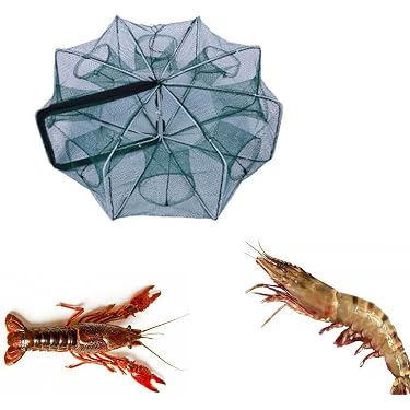 Piège à Crabes Pliable 40 X 80 Cm – Filet En Nylon, Cadre Acier, 2 Entrées, Corde 6 M, Flotteur, Sac à Appâts – Pêche Crevettes Homards