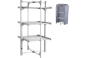 Novostyl Electric Heated Clothes Airer Dryer Rack Aluminium with Cover Indoor - Folds Flat for Easy Storage - 3 Tier Design - Only 220W Free Cover Included
