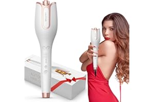 BUJIYI Rizador de Pelo Automatico, Rizador Pelo Ondas, con 4 Niveles de Temperatura Ajustables, 3 Opciones de Tiempo de Calentamiento, Diseño Antiquemaduras, no Daña el Cabello