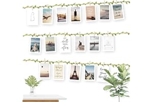 ecooe Cornici Foto Multiple da Parete con 30 Clip e 10 Unghie senza Tracce, 3M Juta Spago con Foglia Verde Porta Foto con Mollette, Cornice Portafoto Collage per Appendere da Decorazione